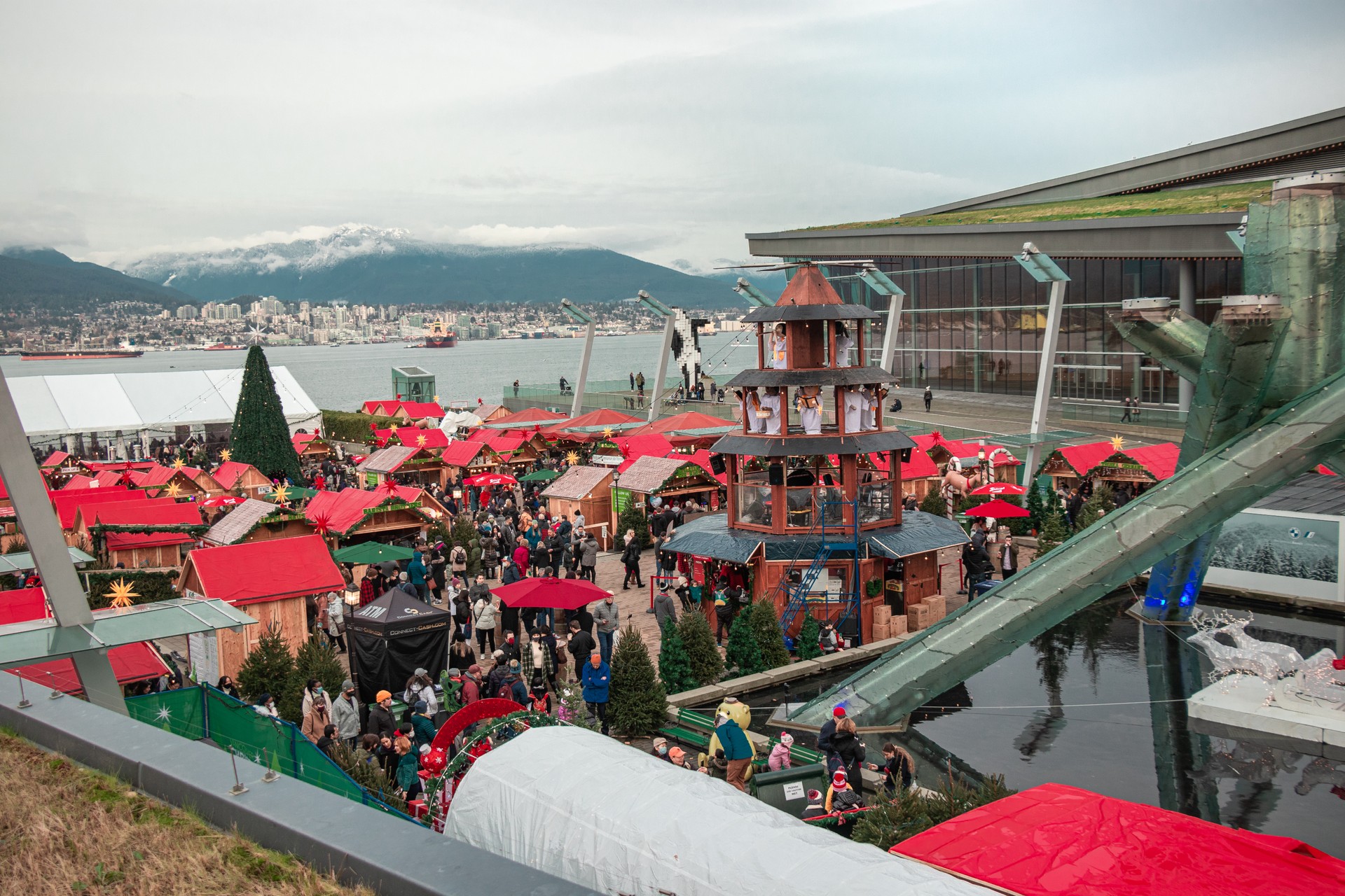 View of The Vancouver Christmas Market on Jack Poole Plaza